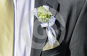 Wedding day, wedding decoration, flower decoration for the groom