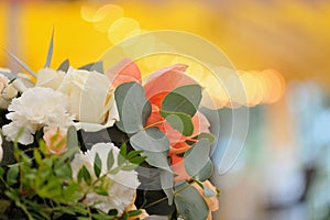 Wedding decor. Beautiful flowers in bouquet, closeup