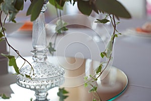 Wedding decor. Flowers in the restaurant, table setting