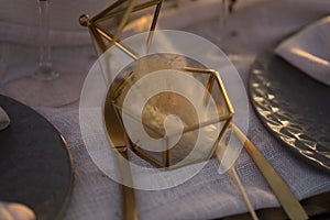 Wedding decor glasses, casket in the sunshine