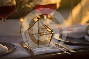 Wedding decor glasses, casket in the sunshine