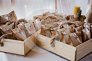 Wedding decor on a table in a restaurant