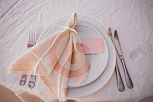 Wedding decor on the table in the restaurant