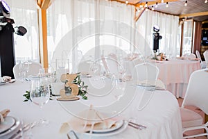 Wedding decor on the table in the restaurant