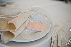 Wedding decor on the table in the restaurant