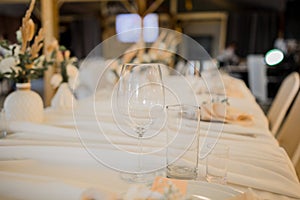 Wedding decor on the table in the restaurant