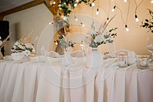 Wedding decor on the table in the restaurant