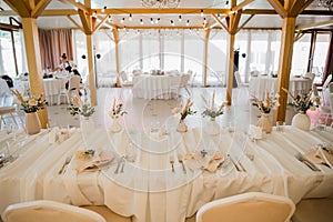 Wedding decor on the table in the restaurant