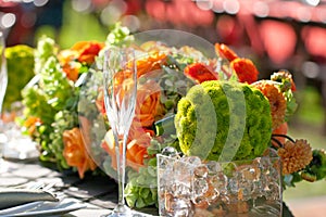 Wedding decor table setting and flowers