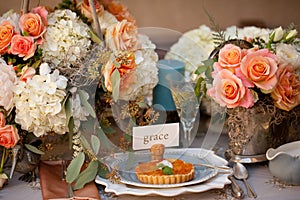 Wedding decor table setting and flowers