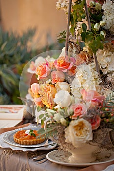 Wedding decor table setting and flowers