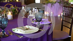 Wedding decor. Wedding interior. Table layout concept. Table decor of newly married. Restaurant interior. Expectation of