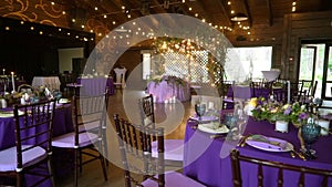 Wedding decor. Wedding interior. Table layout concept. Table decor of newly married. Restaurant interior. Expectation of