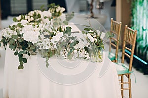 Wedding decor in white green tones colors