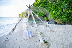 Wedding decorated detail on beach