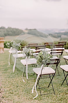 Wedding decoration chairs in rustic green style