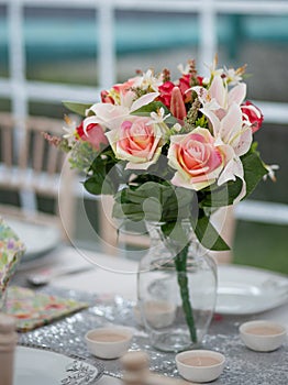 Wedding decoration flowers on the table