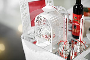 Wedding decoration. Table set for an romantic dinner or reception