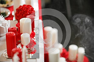 Wedding decoration. Table set for an romantic dinner or reception