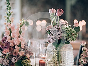 Wedding decoration. Table set at wedding.