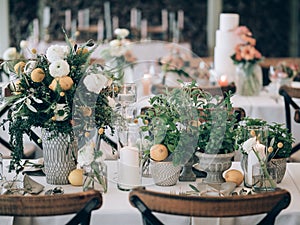 Wedding decoration. Table set at wedding.