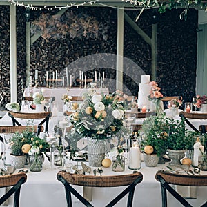 Wedding decoration. Table set at wedding.