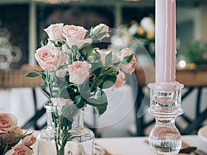 Wedding decoration. Table set at wedding.