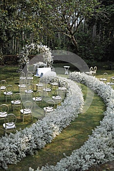 Wedding Decoration White and purple Flower, Fairytales with Nightsky stars outdoors.