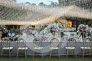 Wedding Decoration White and purple Flower, Fairytales with Nightsky stars outdoors.