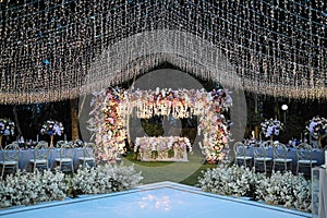 Wedding Decoration White and purple Flower, Fairytales with Nightsky stars outdoors.