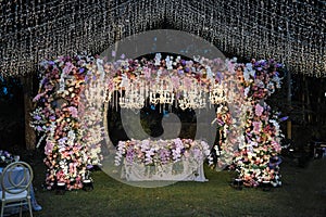 Wedding Decoration White and purple Flower, Fairytales with Nightsky stars outdoors.