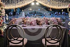 Wedding Decoration White and purple Flower, Fairytales with Nightsky stars outdoors.