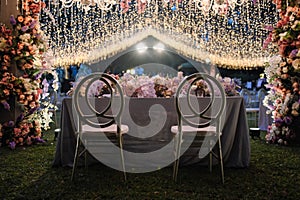 Wedding Decoration White and purple Flower, Fairytales with Nightsky stars outdoors.