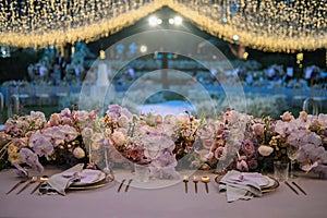 Wedding Decoration White and purple Flower, Fairytales with Nightsky stars outdoors.