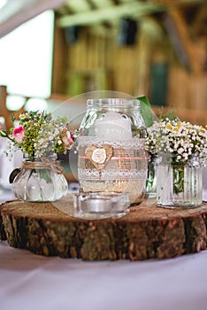 Wedding decoration on a wooden plate