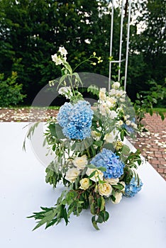 Wedding decorations for newlyweds. In Nature in the garden. photo