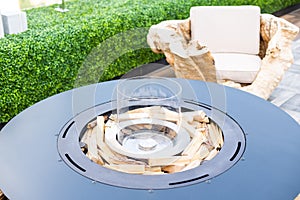 Wedding decorations in rustic style. Outing ceremony. Wedding in nature. Candles in decorated jars