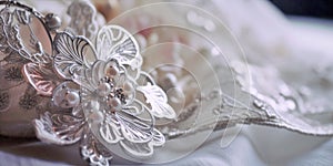 Wedding Detail White Brides Dress Fragment Elegant Material Close-up