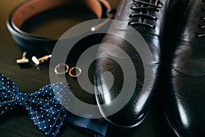 Wedding details. groom set. Men`s accessories, shoes, rings