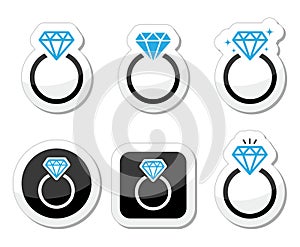 Wedding, Diamond engagement ring icon