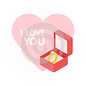 Wedding diamond ring in a box. Vector illustration