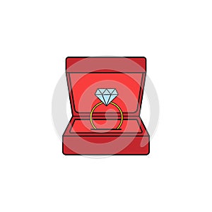 Wedding diamond ring in gift box solid icon