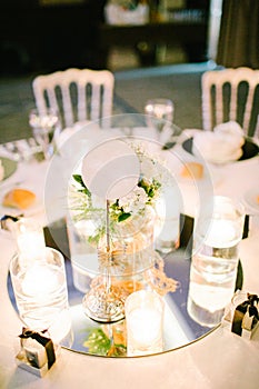 Wedding dinner table at the hotel.