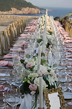 Wedding dinner table set up