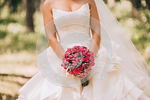 Wedding dress and bouquet