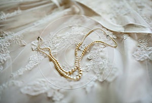 Wedding dress detail with pearls