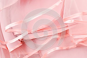 Wedding dress detail. Pink wedding dress frills close up