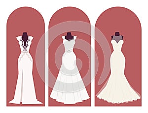 Wedding bride dress elegance style celebration bridal shower clothing accessories vector illustration.