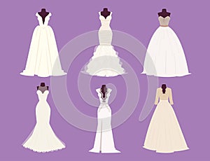 Wedding bride dress elegance style celebration bridal shower clothing accessories vector illustration.