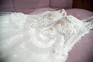 Wedding dress on the sofa